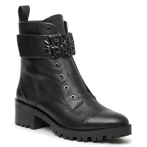 KARL LAGERFELD Pippa Jeweled Leather Combat Boots Boho Gothic 7
